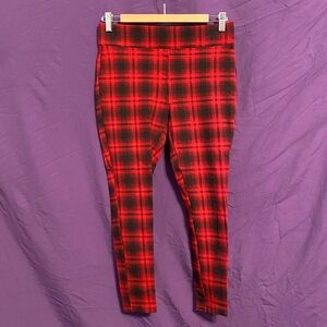 LOFT Vibrant Red and Black Checkered Leggings. Size MP.